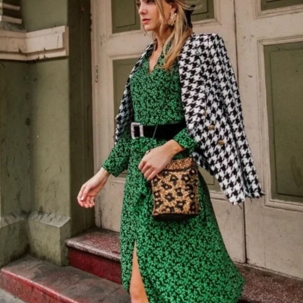 ZARA Black with Green Leaves Dress